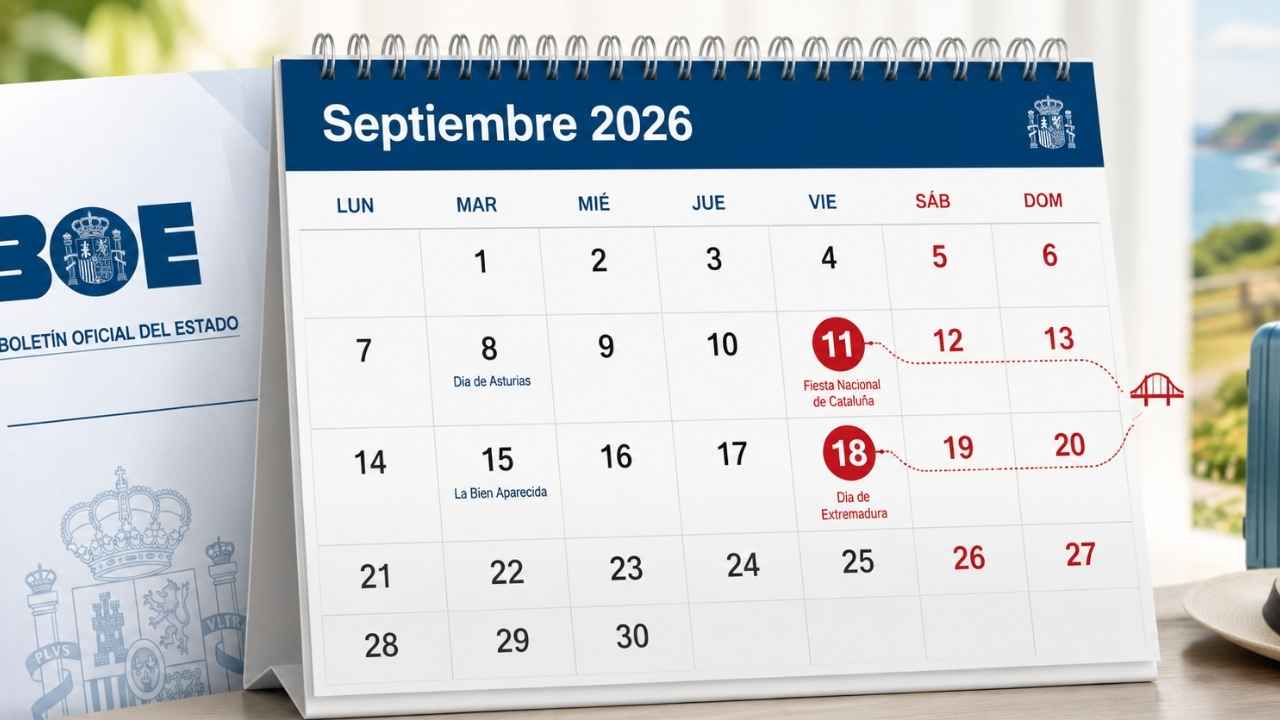 Calendario de septiembre de 2026 con los festivos del 11 en Cataluña y del 18 en Fuerteventura