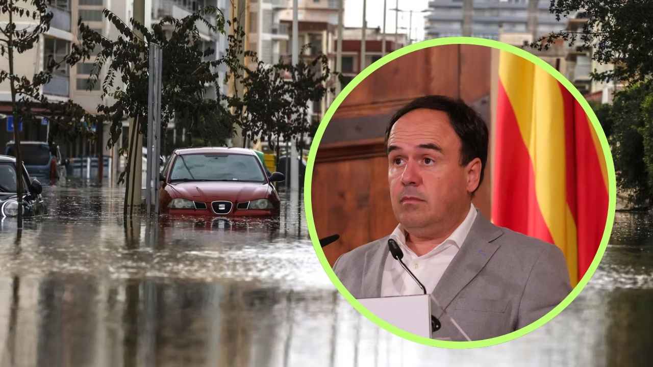 Inundaciones provocadas por la DANA en la Comunidad Valenciana junto a una imagen de un representante de la Generalitat Valenciana.