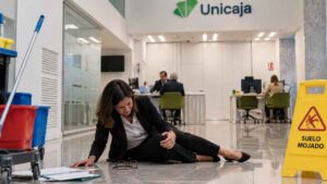 Unicaja deberá pagar un 30 % más en las prestaciones de una trabajadora que resbaló por el suelo mojado